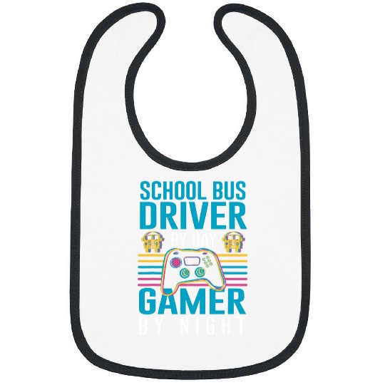 Retro Driving Kids School Bus Driver By Day Gamer By Night Bibs
