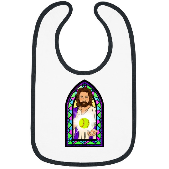 Softball Player Jesus Stained Glass High School Mens League Bibs