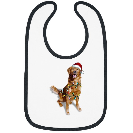 Goldie Santa Christmas Tree Lights Xmas6 Golden Retriever Dog Bibs
