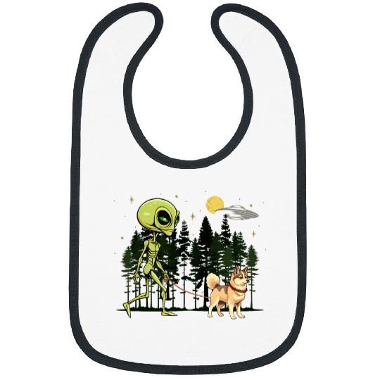 Funny Alaskan Klee Kai Alien Walking UFO Pet Dog Mom Dad 1 Bibs