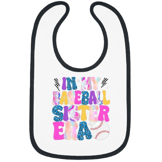 Retro Groovy Baseball Girls Kids In My Baseball Sister Era Bibs