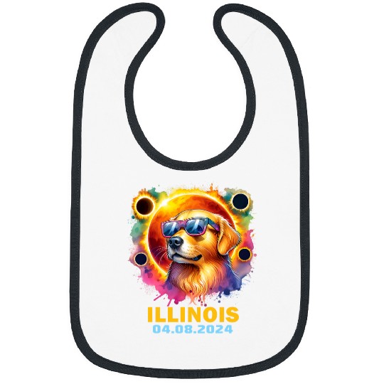 Illinois Total Solar Eclipse 2024 Golden Retriever Colorful Bibs