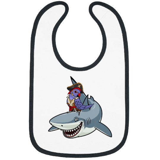 Pirate Parrot Riding A Shark I Violet Indian Ringneck Bibs