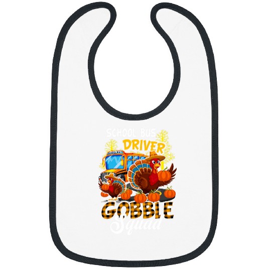 School Bus Driver Gobble Squad Thanksgiving Plaid Turkey Bibs