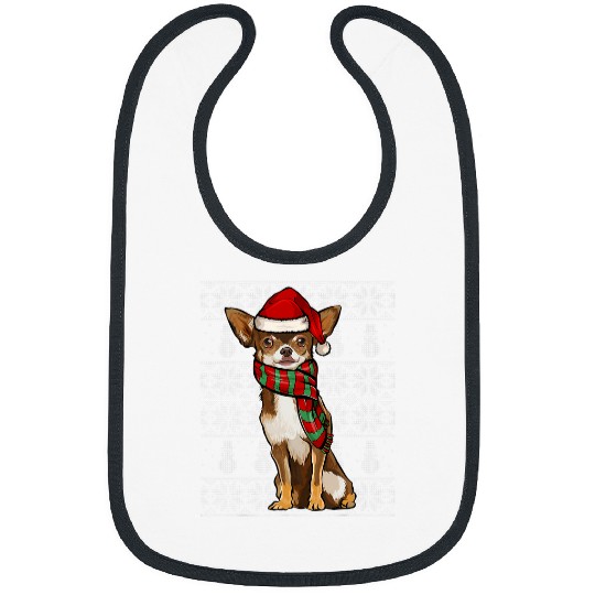 Santa Hat xmass Brown Chihuahua Ugly Christmas Bibs