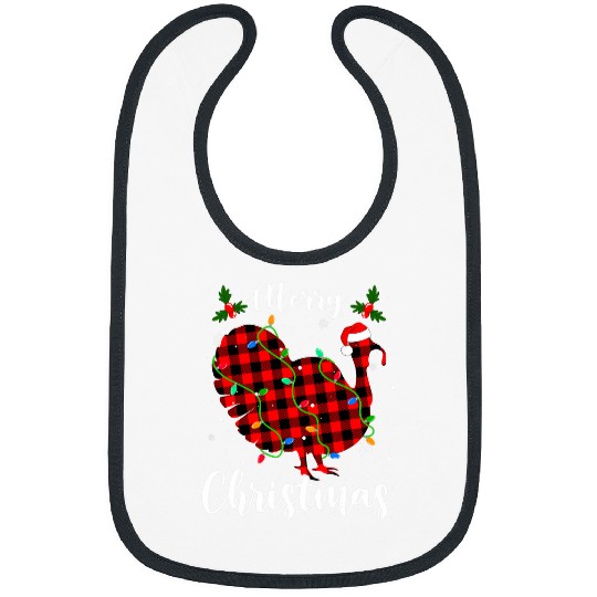 Turkey Merry Christmas Animals Buffalo Red Plaid Bibs