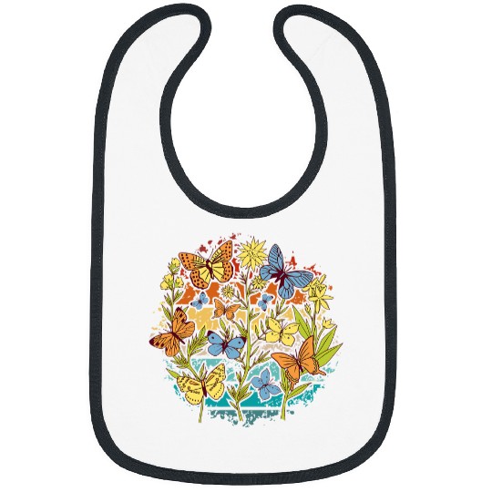 vintages flower garden with flying butterflies butterfly Bibs