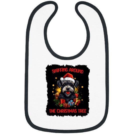 Miniature Schnauzer Dog Sniffing Around The Christmas Tree Bibs