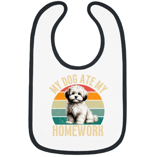 Discover My Maltipoo Dog Ate My Homework Funny Dogs Owner Retro Bibs