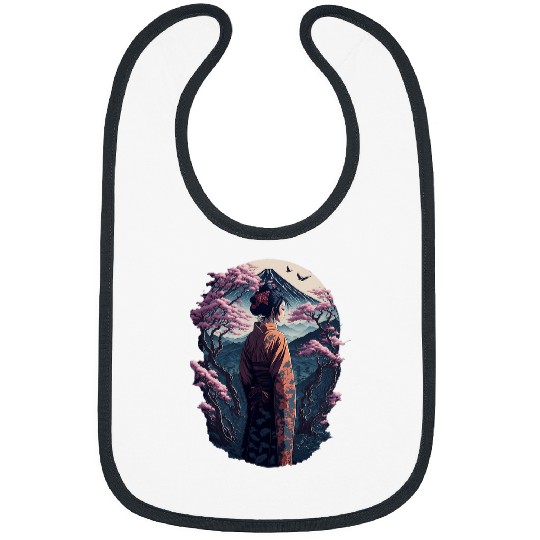Japanese Geisha Kimono Japan Art Sakura Hanami Mount Fuji Bibs