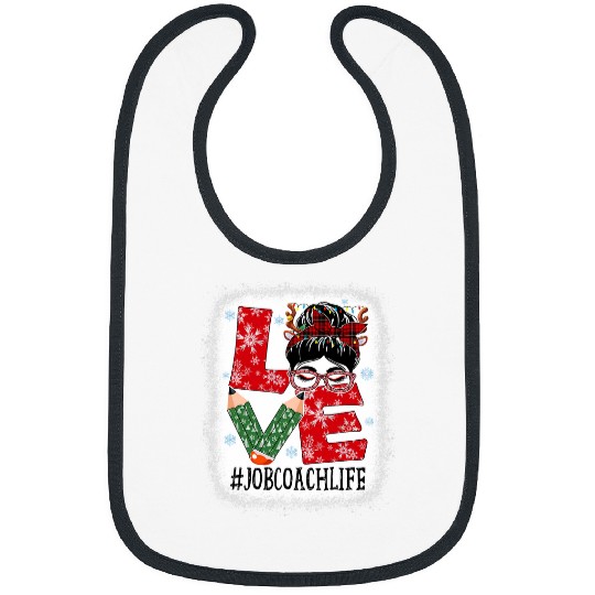 Job Coachs Love Christmas Messy Bun Reindeer Buffalo Xmas Bibs