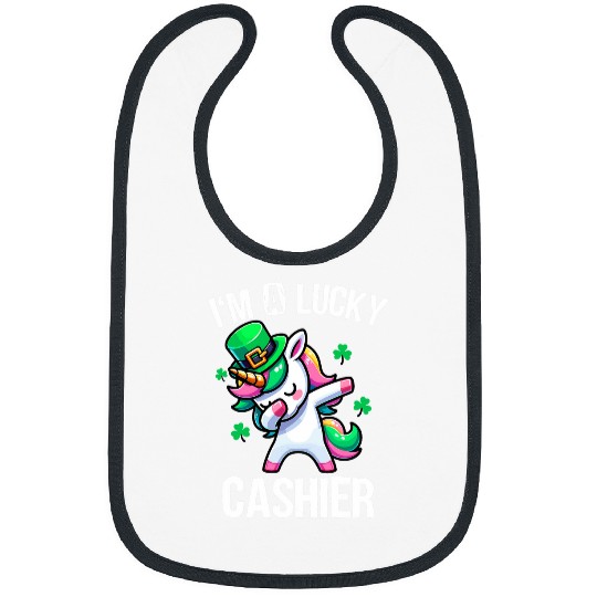 Im a Lucky Cashier Dabbings Cute Unicorns St  Patricks Day Bibs