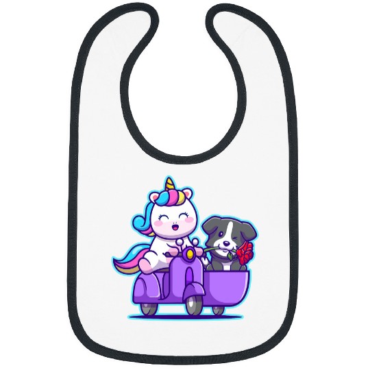 Funny Cute Unicorns And Border Collie On A Tricycle Collie Bibs