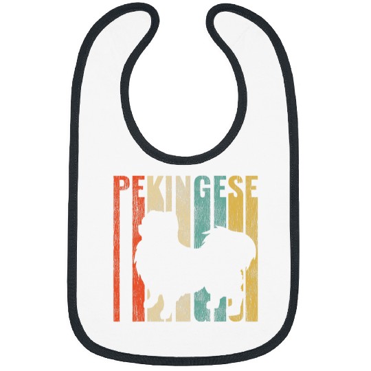 Pekingese Retro 1970s Dog Silhouette Cracked Distressed Bibs