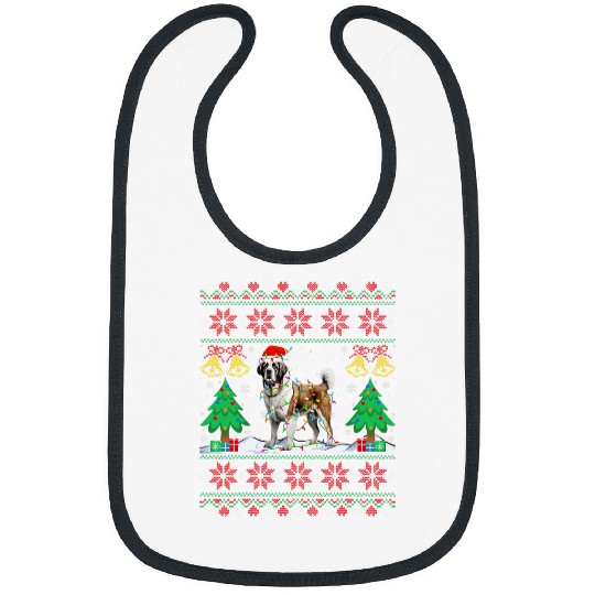 Saint Bernard Dog Santa Hat Christmas Lights Dog Ugly Xmas Bibs