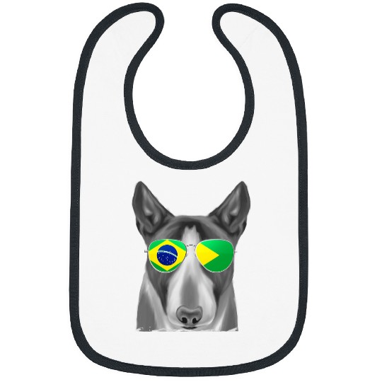 Miniature Bull Terrier Dog Brazil Flag Sunglasses Bibs