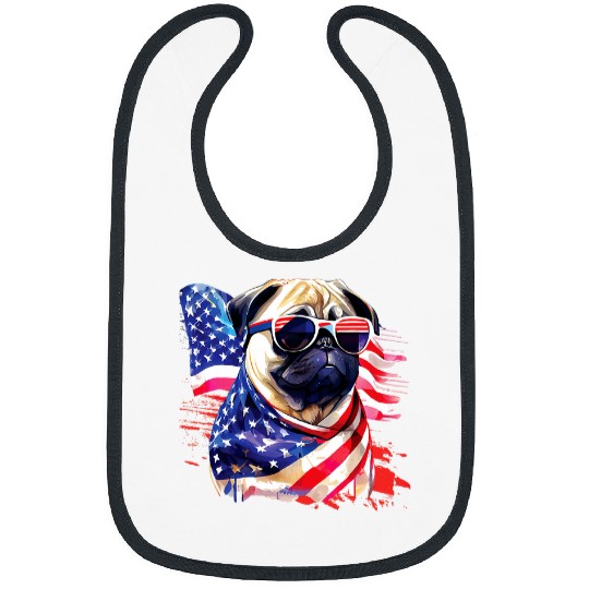 Patriotic Pug USA American Flag Dog Lover Pet Owner Bibs