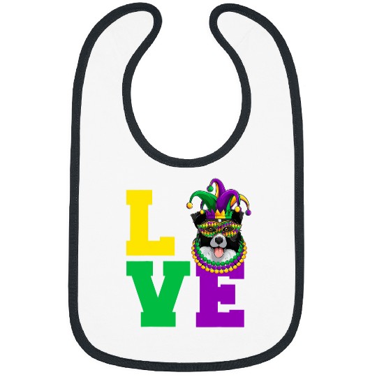 Funny Mardi Gras Dog Apparel Border Collie Love Mom Dad Bibs