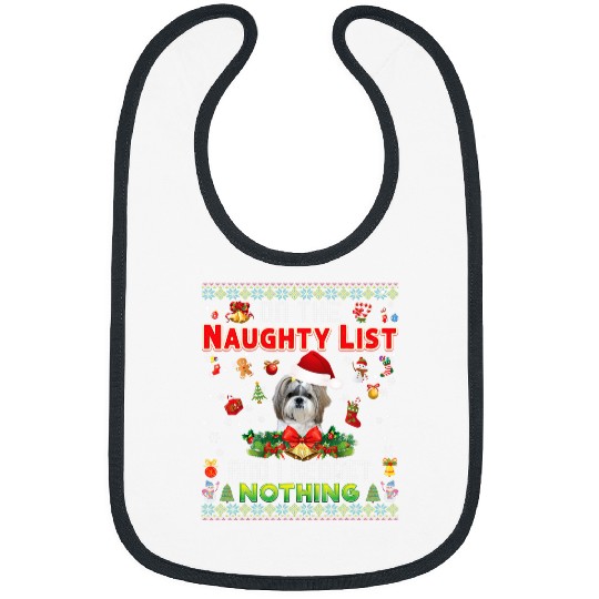 On The Naughty List And I Regret Nothing Shih Tzu Dog Xmas Bibs