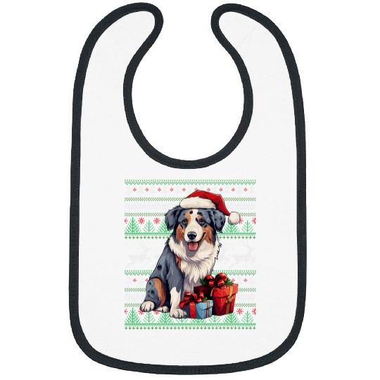 Funny Ugly Christmas Australian Shepherd Santa Claus Design Bibs