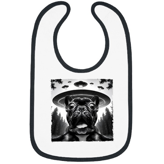 Funny Meme Bulldog UFO Retro Alien UFO Selfie Invasion 3 Bibs