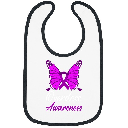 Overdose Awareness Butterfly Purple Ribbon Support Friends Bibs
