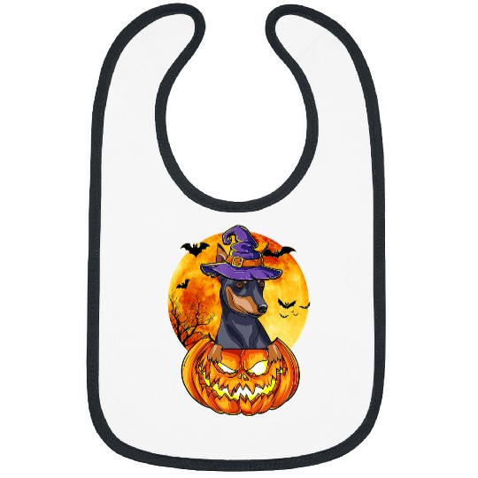 Miniature Pinscher Witch Pumpkin Halloween Dog Lover Funny 46 Bibs