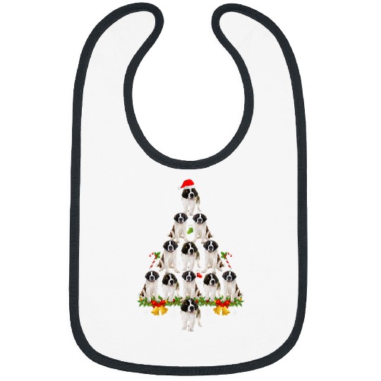 Saint Bernard Dog Christmas Tree Santa Hat Lights Sweater Bibs