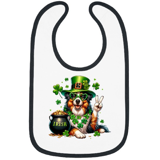 Peace Hand Mens Womens St Patricks Day Australian Shepherd Bibs