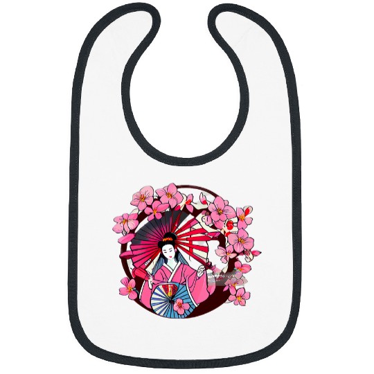 Japanese Geisha fans and umbrellas cherry blossom flowers Bibs