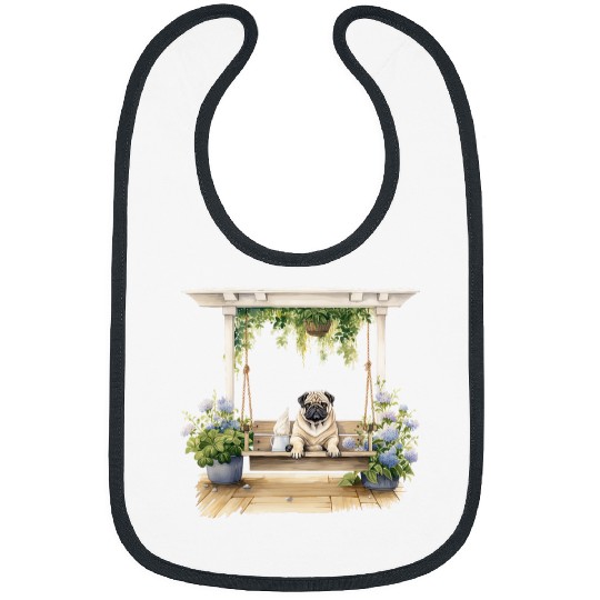 Pug Porch Cottagecore Swing Relaxation Dog Lover Pet Owner Bibs