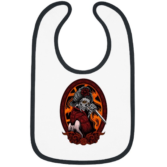 Japanese Geisha Skull wearing Traditional Kimono Japan Art Bibs