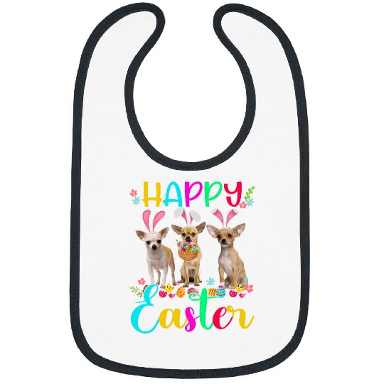 Happy Easter Three Chihuahua Wearing Bunny Ear Gifts Bibs