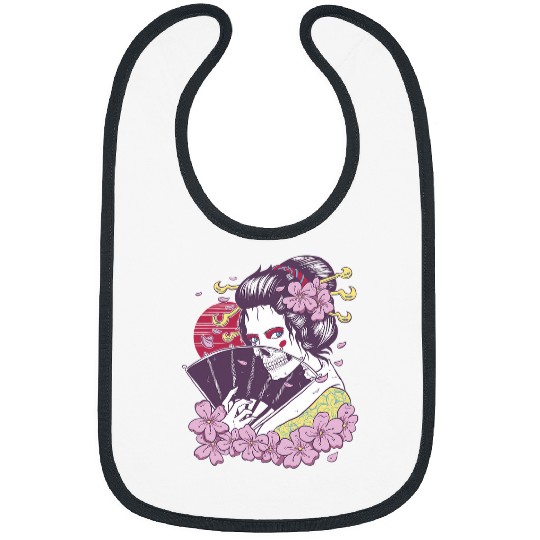 Japanese Geisha Girl Sakura Cherry Blossom Scary Skull Bibs