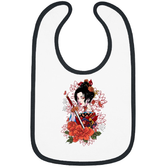 Japanese Geisha Samurai swords Kanji Writing Kimono Japan Bibs