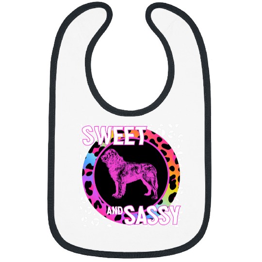 Newfoundland Newfie Dog 90s Nostalgia Rainbow Leopard Print Bibs