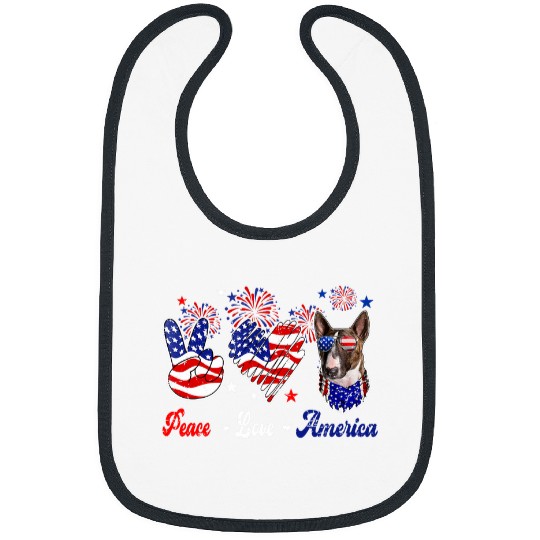 Peace Love America Cute Bull Terrier Sunglasses Fireworks Bibs