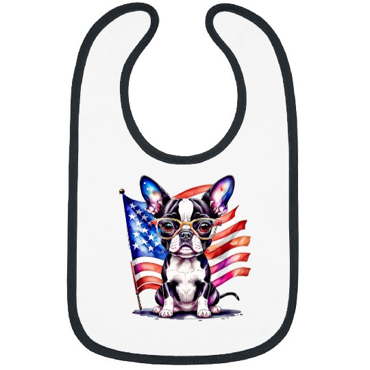 Patriotic Boston Terrier Puppy American Flag USA 1 Bibs