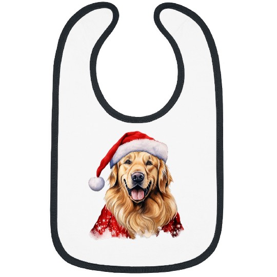 Retriever Pup Watercolor Happy Golden Retriever Christmas Bibs