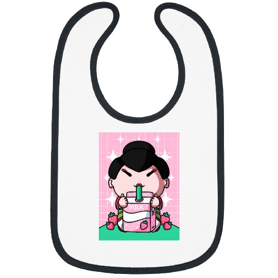 Japanese Geisha Strawberry Milk Shake Carton Kawaii Anime Bibs