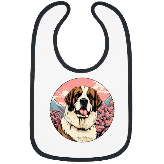 Saint Bernard Cherry Blossom Funny Dog Flowers Bibs