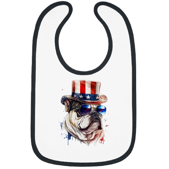 Patriotic Bulldog Puppie Dog Fourth of July 4th America Flag Bibs