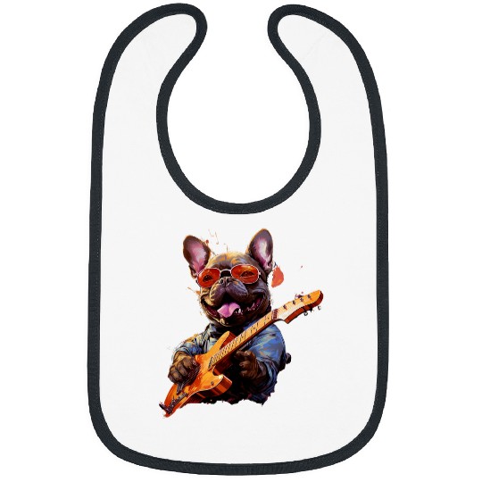 Funny Rock French Bulldog Playing Guitar Bibs