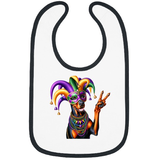 Peace Sign Hand Dog Mens Womens Mardi Gras Doberman Pinscher Bibs