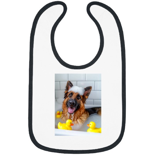 German Shepherd Dog Chilling in the Bath Tub Bibs