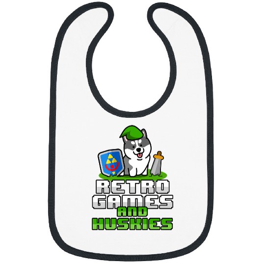 Retro Games Huskies Funny Husky Video Game for Gamers Bibs