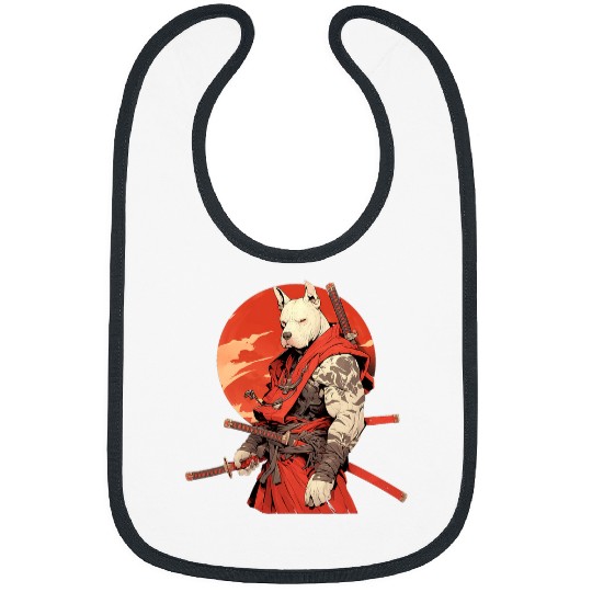 Japanese Art Dog Ninja Ukiyoe Anime Style Samurai Pitbull Bibs