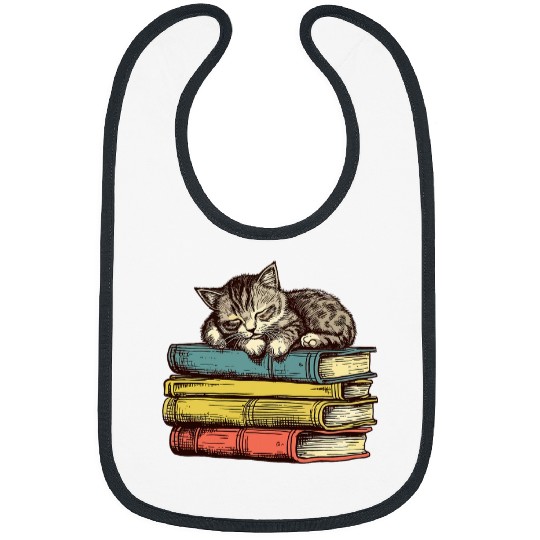 Librarian Cottagecore Aesthetic Cute Cat Book Reading Lover Bibs
