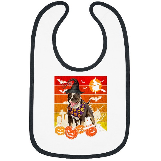 pitbull dog witch scary pumpkin halloween spooky boo Bibs