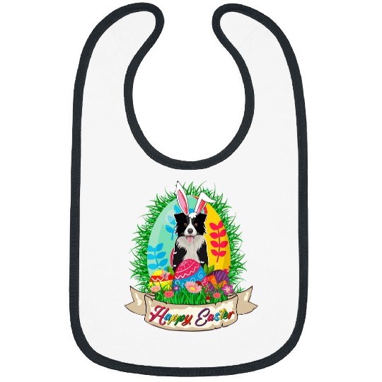 Happy Easter Bunny Border Collie With Easter Eggs Lover Bibs